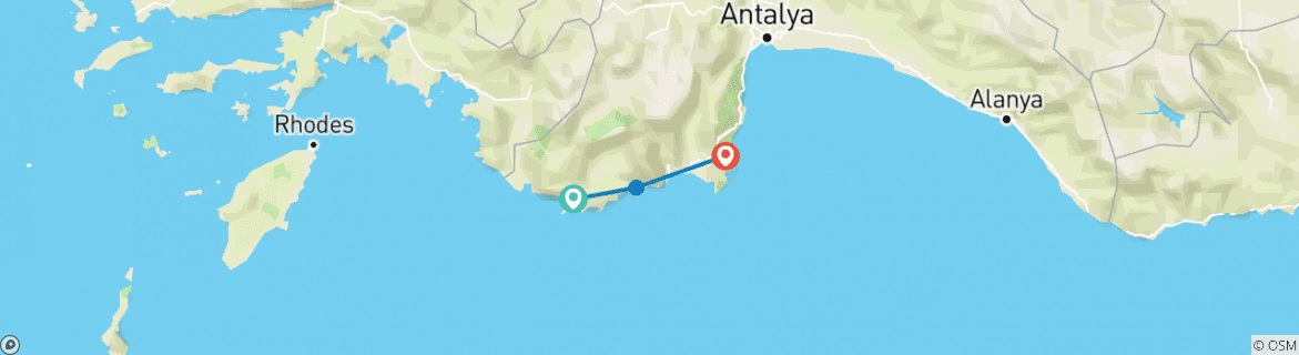 Image of a map showing the route of the tour