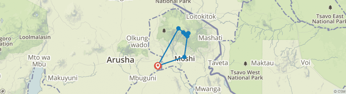 Image of a map showing the route of the tour