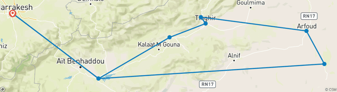 Image d'une carte montrant l'itinéraire du circuit