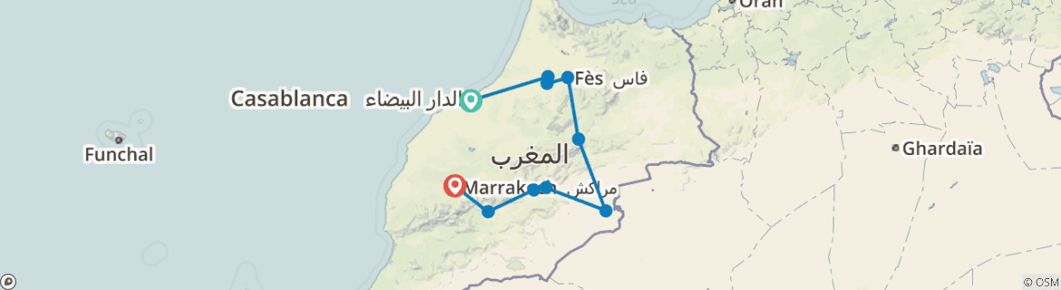 Image of a map showing the route of the tour
