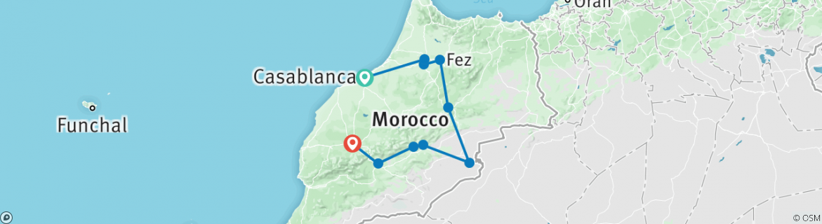 Image of a map showing the route of the tour