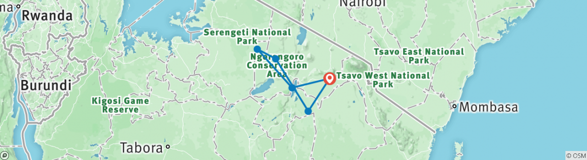 Image of a map showing the route of the tour