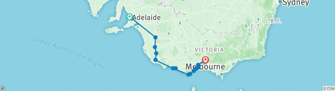 Image of a map showing the route of the tour