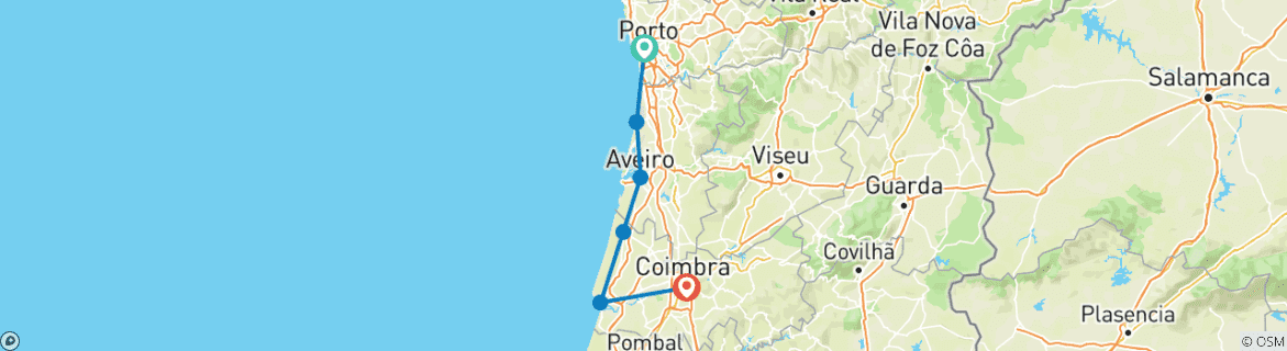 Image of a map showing the route of the tour