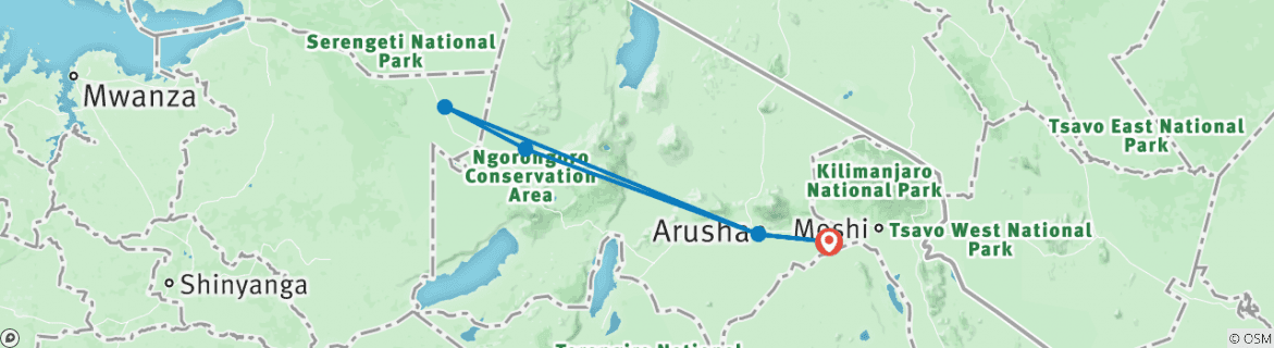 Image of a map showing the route of the tour
