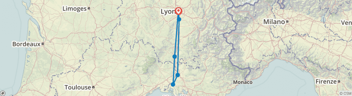 Image of a map showing the route of the tour