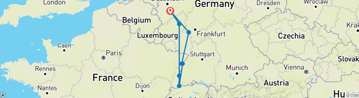 Karte mit der Reiseroute