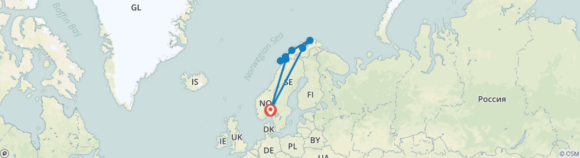 Image of a map showing the route of the tour