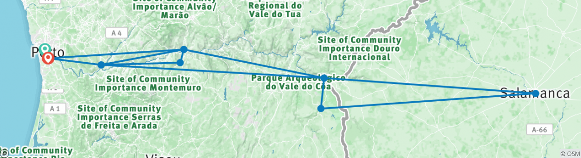 Image of a map showing the route of the tour