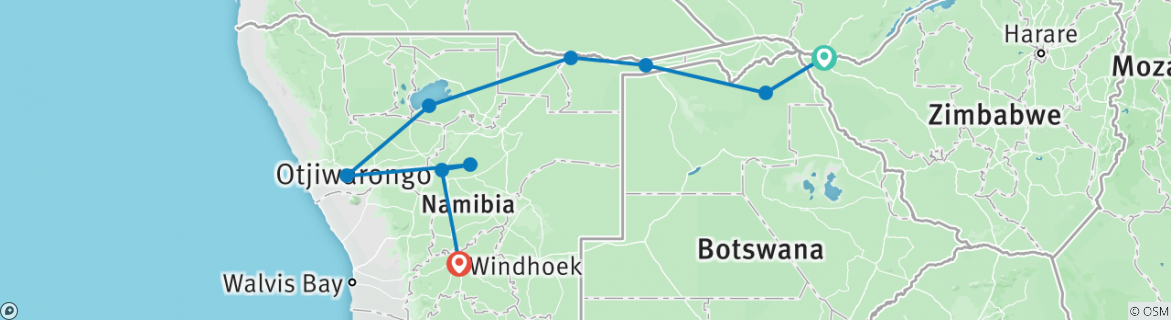 Image of a map showing the route of the tour