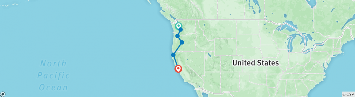 Image of a map showing the route of the tour