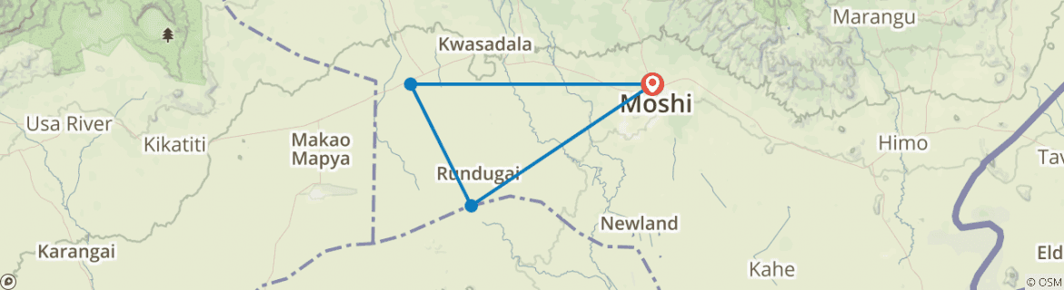 Image of a map showing the route of the tour