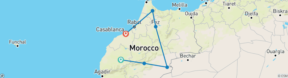 Image of a map showing the route of the tour