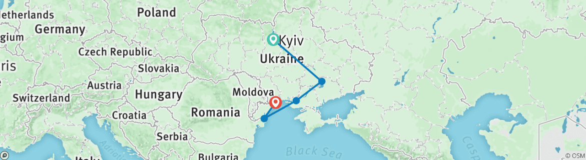 Image of a map showing the route of the tour