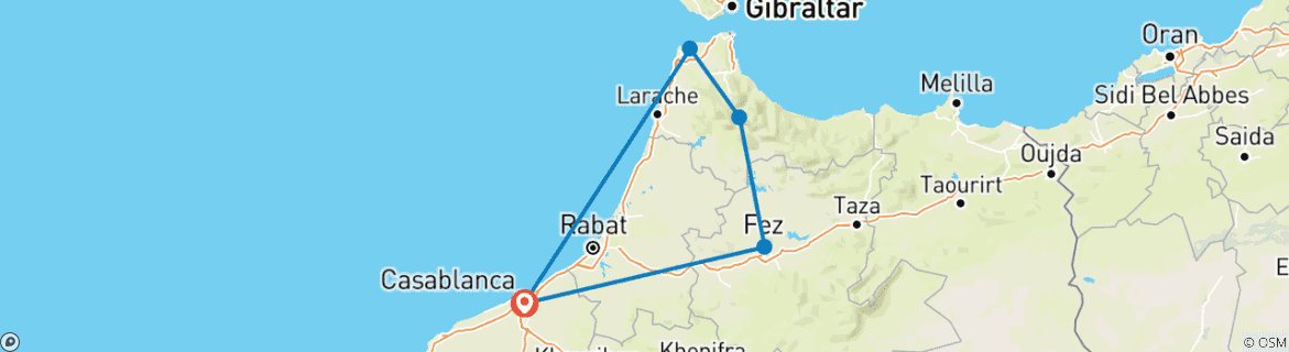 Image d'une carte montrant l'itinéraire du circuit