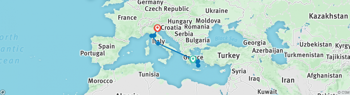 Image of a map showing the route of the tour