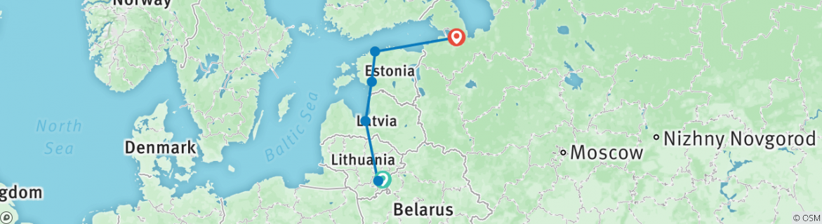 Image of a map showing the route of the tour