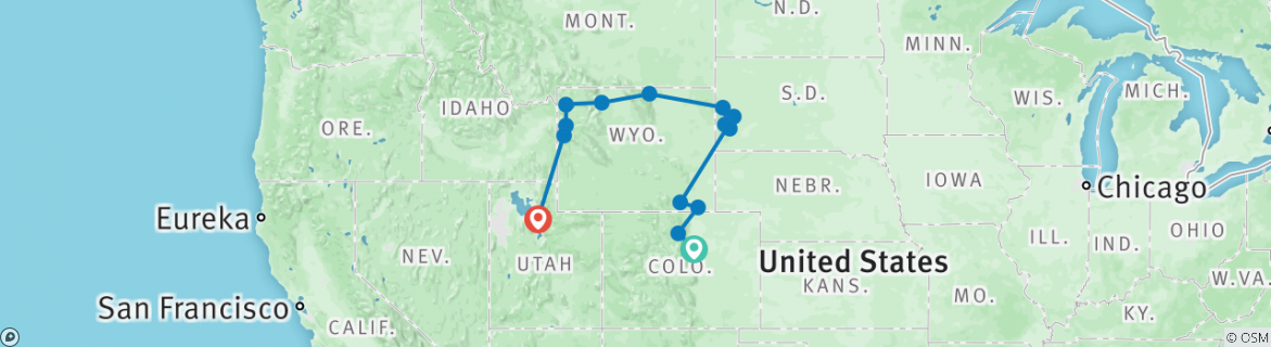 Image of a map showing the route of the tour