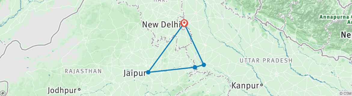 Image of a map showing the route of the tour