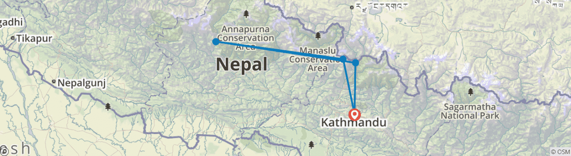 Image of a map showing the route of the tour