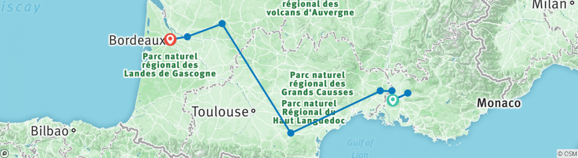 Karte mit der Reiseroute