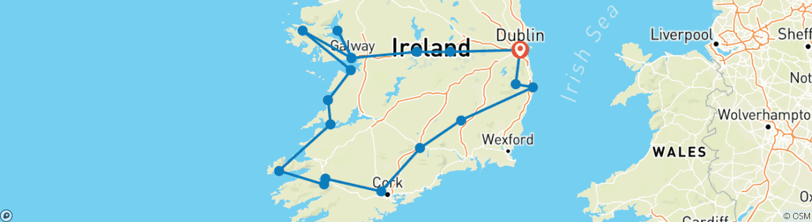 Image of a map showing the route of the tour
