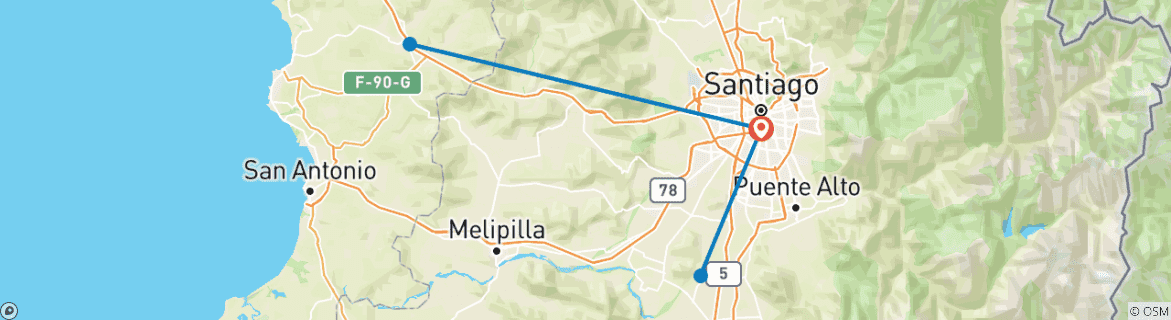 Image of a map showing the route of the tour