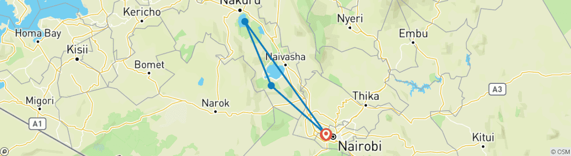 Image of a map showing the route of the tour