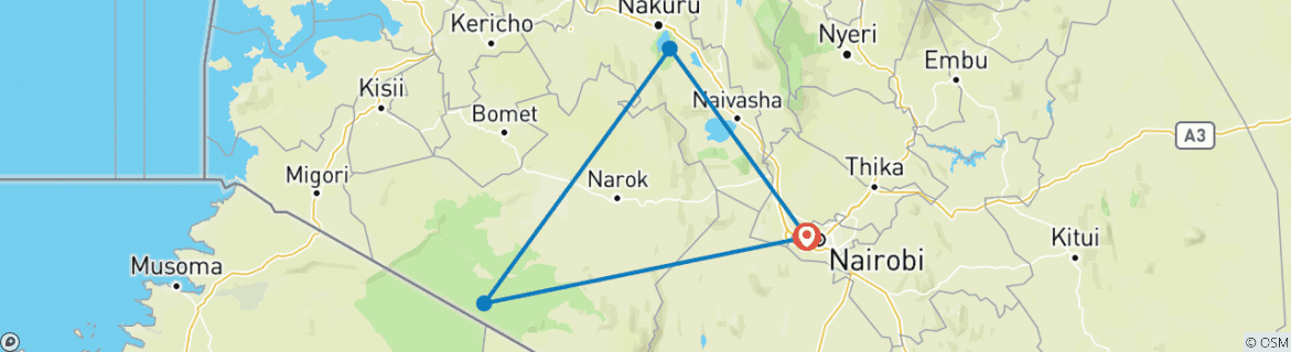 Image of a map showing the route of the tour