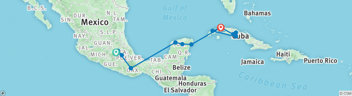 Image of a map showing the route of the tour