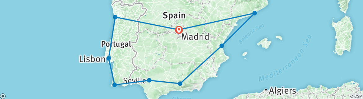 Image of a map showing the route of the tour