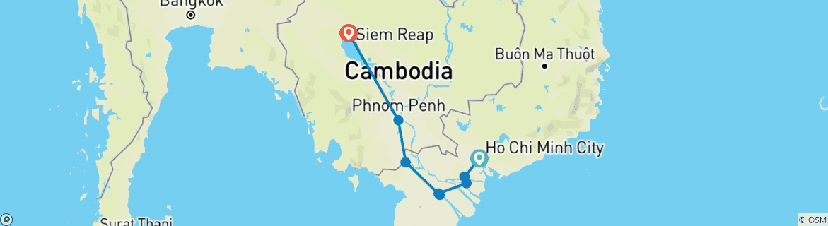 Image of a map showing the route of the tour