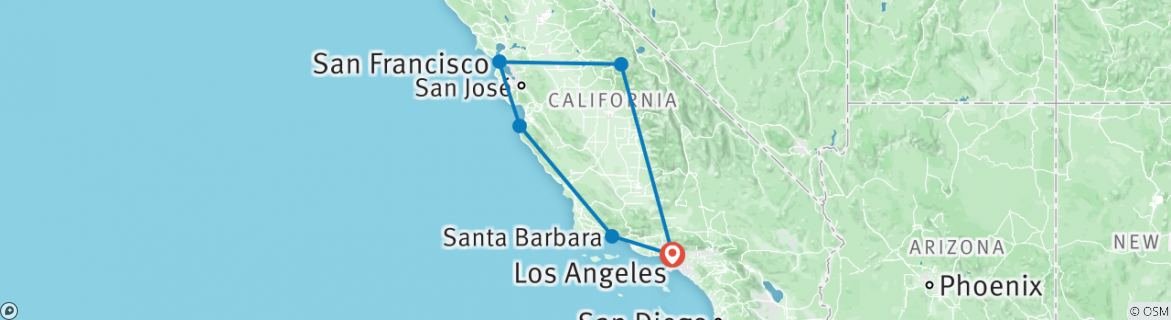 Image of a map showing the route of the tour