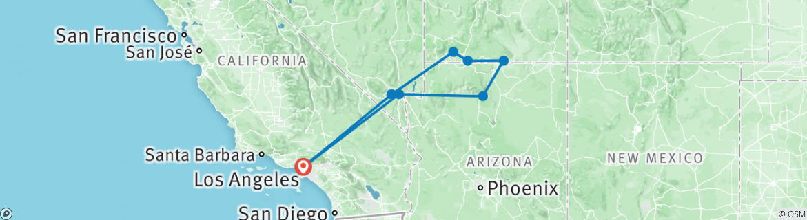 Image of a map showing the route of the tour