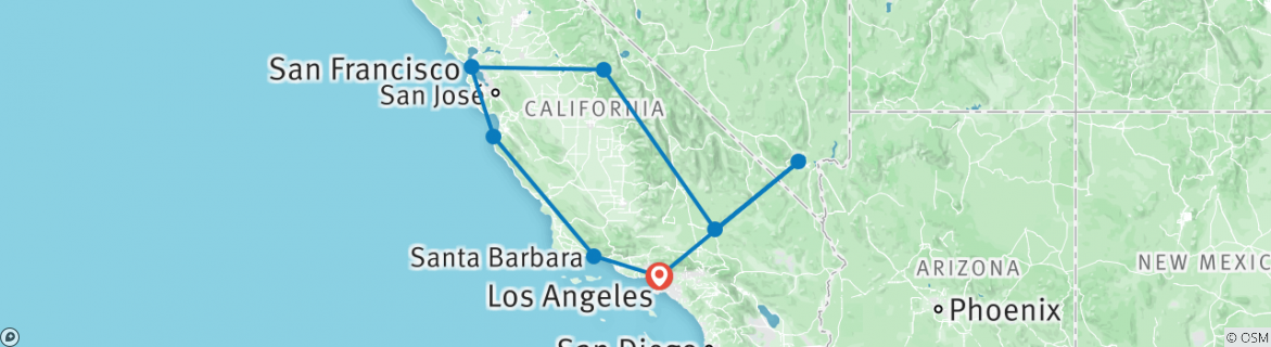 Image of a map showing the route of the tour