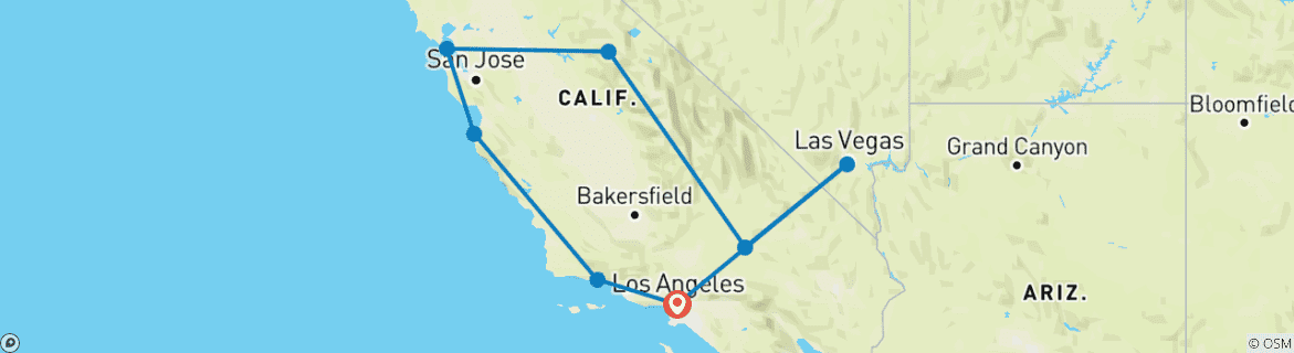 Image of a map showing the route of the tour