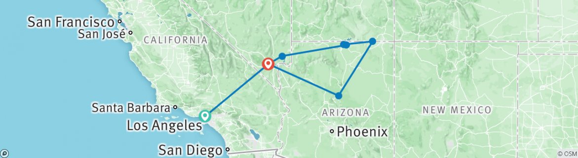 Image of a map showing the route of the tour