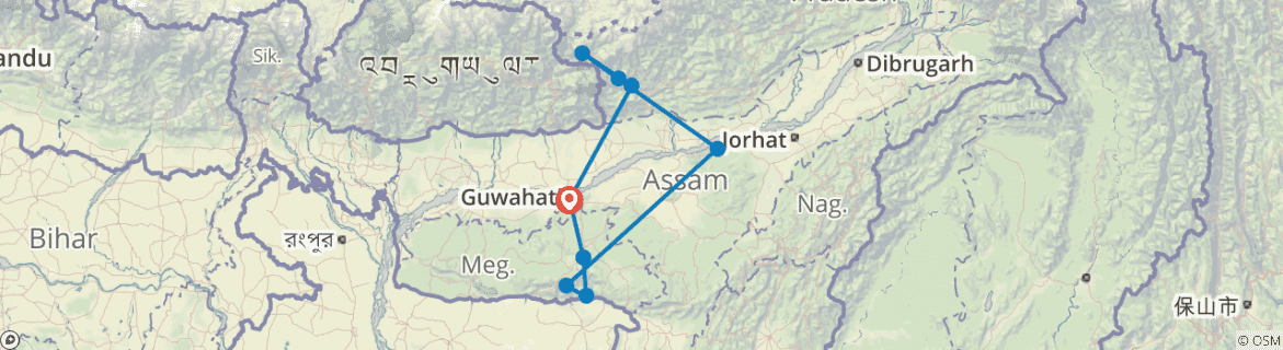 Image of a map showing the route of the tour