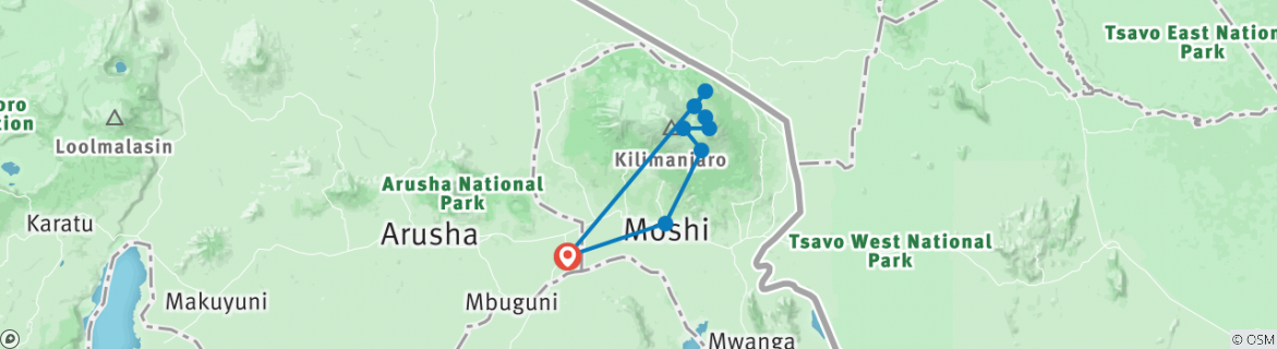 Image of a map showing the route of the tour
