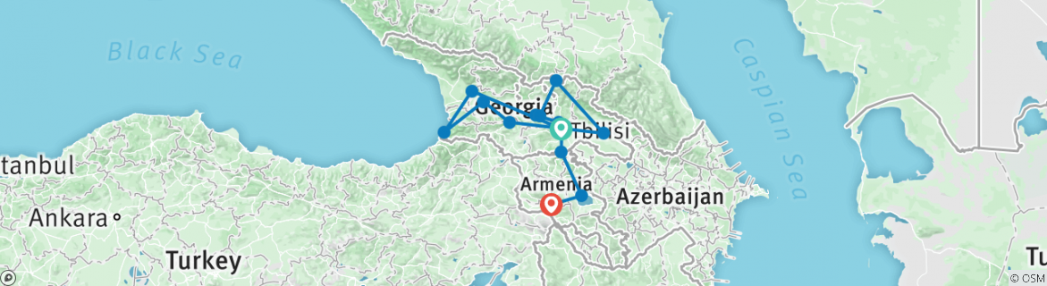 Image of a map showing the route of the tour