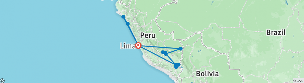 Image of a map showing the route of the tour