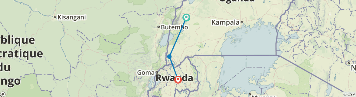 Image of a map showing the route of the tour
