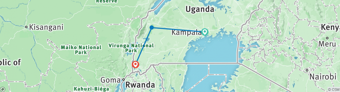 Image of a map showing the route of the tour