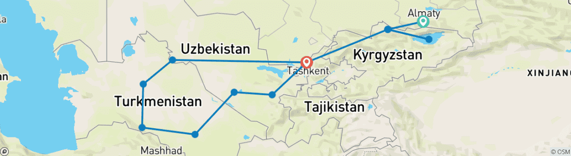 Image d'une carte montrant l'itinéraire du circuit