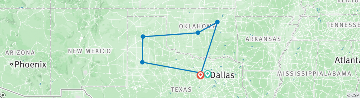 Image of a map showing the route of the tour