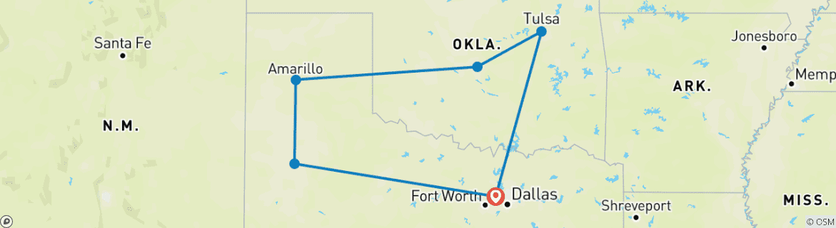 Image of a map showing the route of the tour