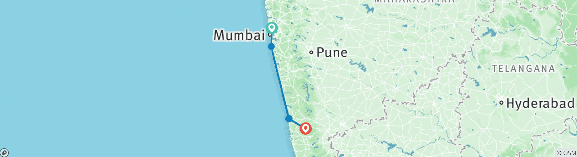 Image of a map showing the route of the tour