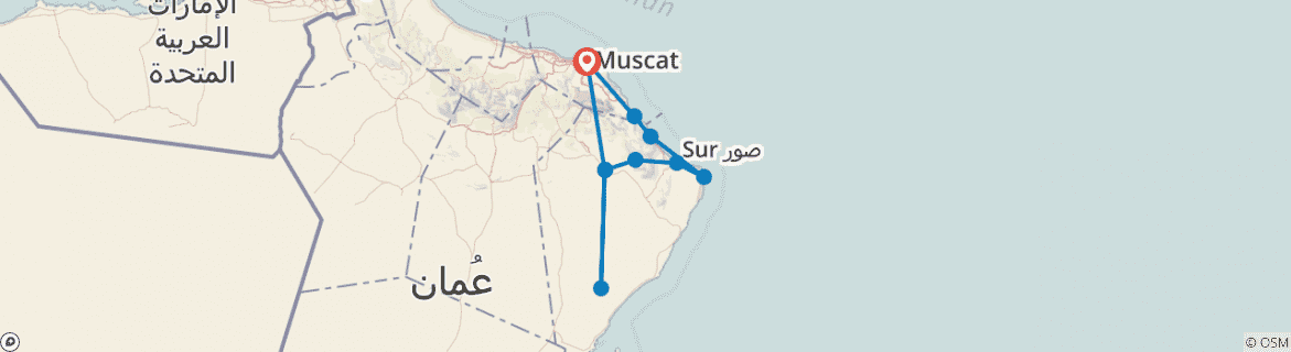 Image of a map showing the route of the tour