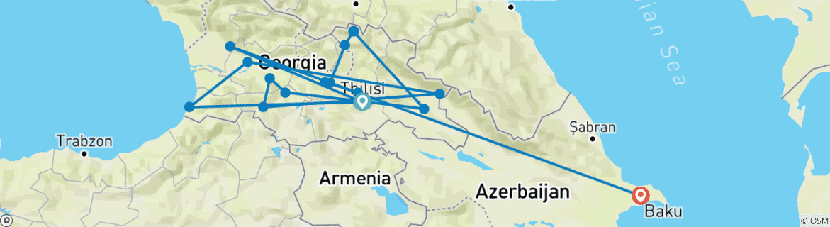 Image of a map showing the route of the tour