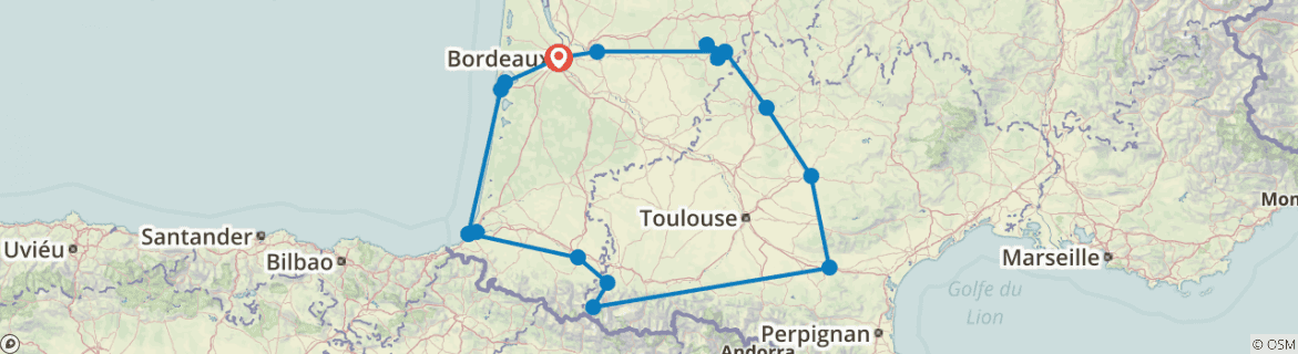 Image of a map showing the route of the tour
